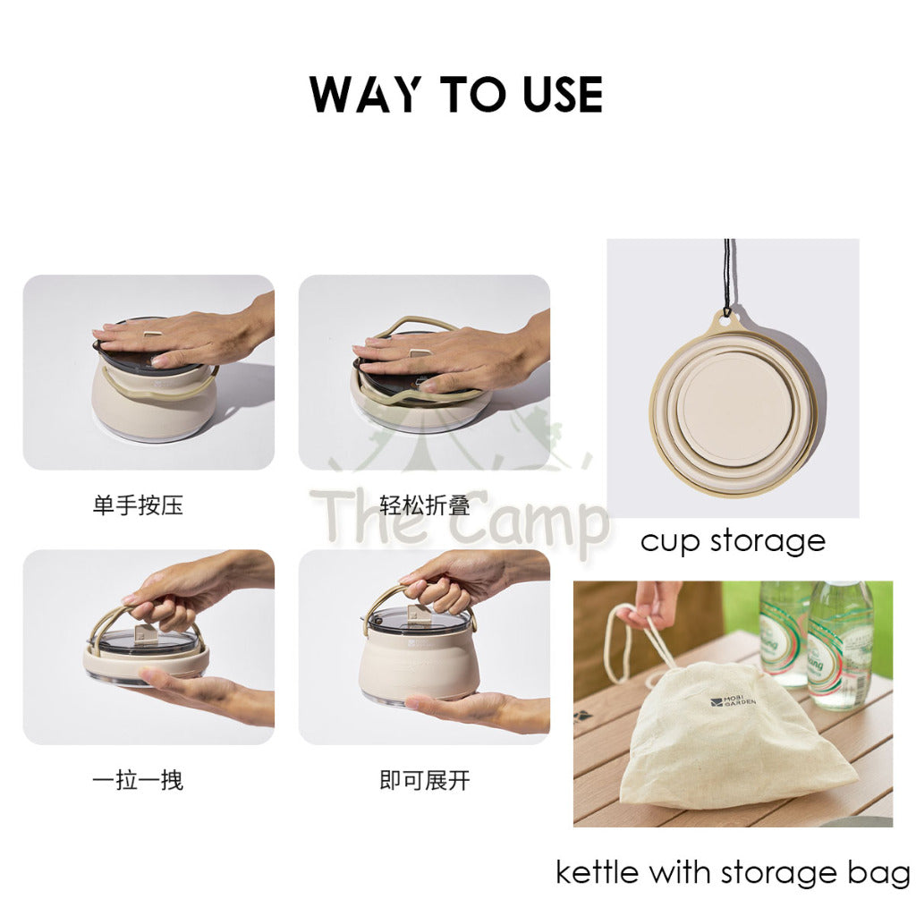 Mobi Garden Foldable Silicone Kettle Cup Outdoor Camping Portable Stainless Steel Teapot Retractable Water NX23666015