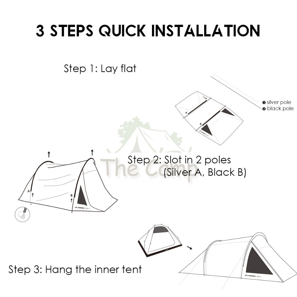Shinetrip 05 Series Tunnel Tent 1 Room 1 Living Hall Extendable Tarp Camping Outdoor Tactical Black Khaki Army Green