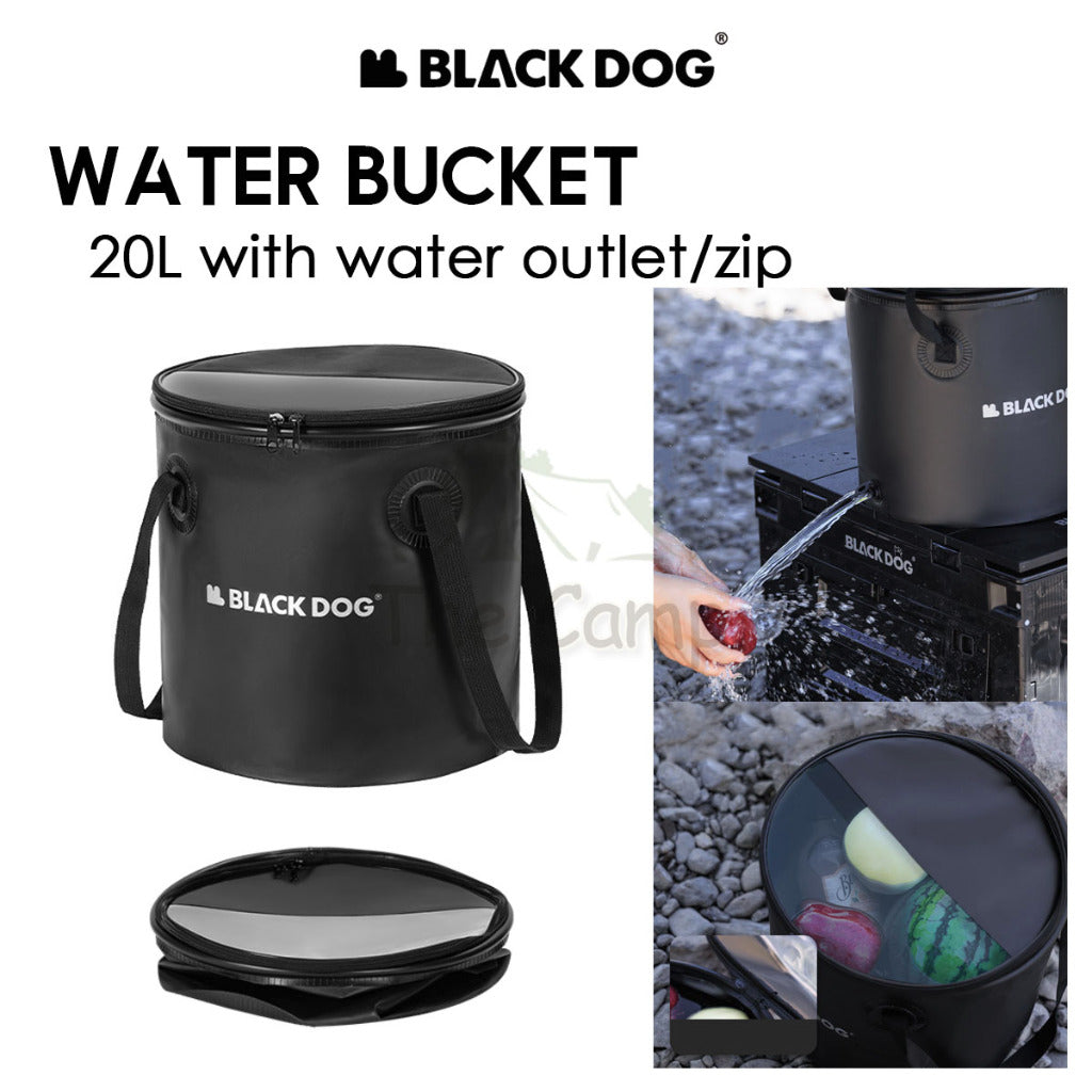 BlackDog Camping Foldable Bucket Black Portable Waterproof Round 20L Litre Water Container Pail Wash Basin CBD2450CF011