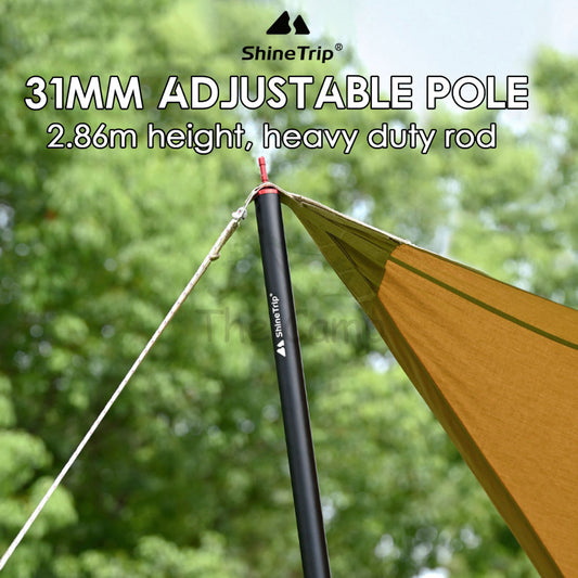Shinetrip 31mm 2.86M Adjustable Pole for Flysheet Tarp Heavy Duty Aluminium Alloy Rod Tiang Black Titanium