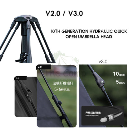 Blackdog Automatic Tent 2.0 3.0 v3 Black Coating Auto Pop Up Camping Outdoor Flysheet Pole Nail Rope CBD2450WS030