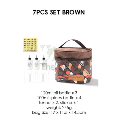 Outdoor Camping Seasoning Bag Set 7pcs 9pcs Ingredient Condiment Box Bottle Container Spice Oil Jar Sugar Salt Pepper