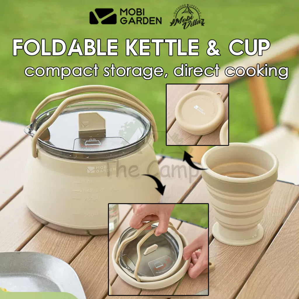 Mobi Garden Foldable Silicone Kettle Cup Outdoor Camping Portable Stainless Steel Teapot Retractable Water NX23666015