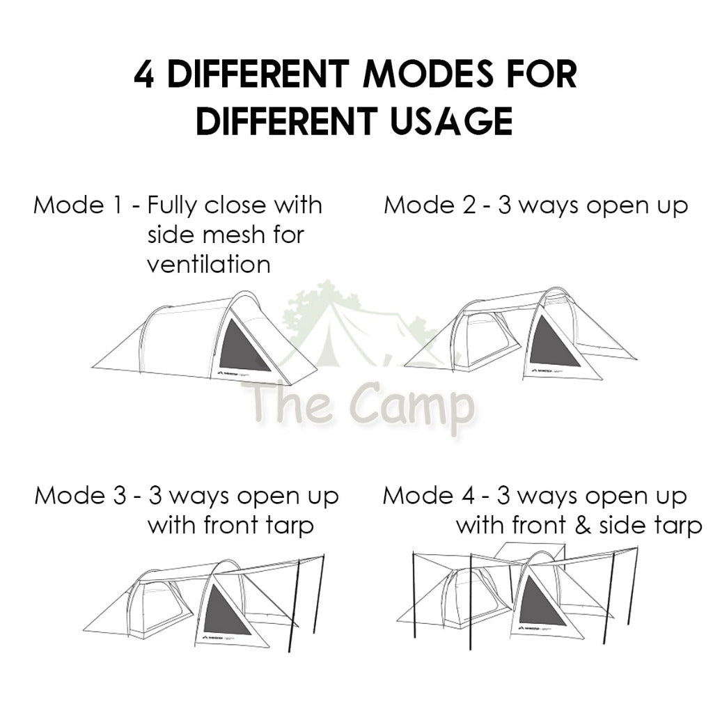 Shinetrip 05 Series Tunnel Tent 1 Room 1 Living Hall Extendable Tarp Camping Outdoor Tactical Black Khaki Army Green