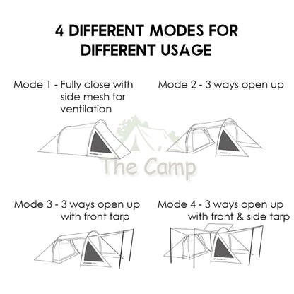 Shinetrip 05 Series Tunnel Tent 1 Room 1 Living Hall Extendable Tarp Camping Outdoor Tactical Black Khaki Army Green
