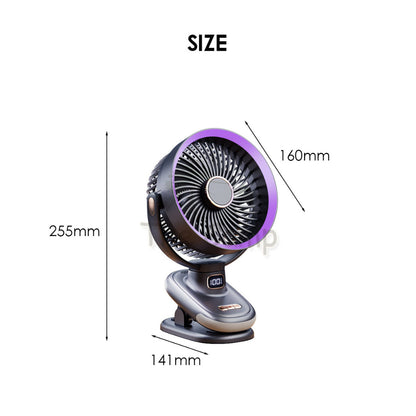 S6 Auto Oscillating Fan Clip Type 5 Speed Control with Digital Battery Timer Display Night Light Outdoor Camping