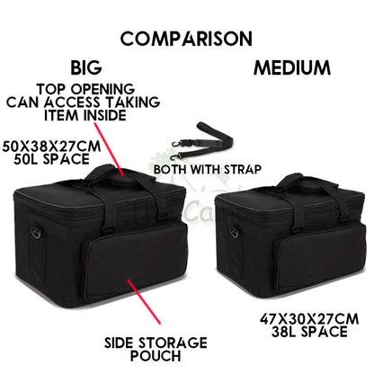 Camping Waterproof Storage Bag 50L 38L Big and Medium Size Black Outdoor Thick Canvas Beg Tool Cookware Equipments