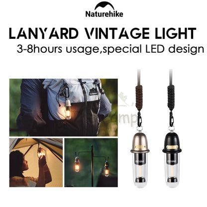 Naturehike Lanyard Vintage Light Retro Lamp IPX4 Outdoor Camping LED Lantern Black Warm White Hanging Strap CNK2350ZM010