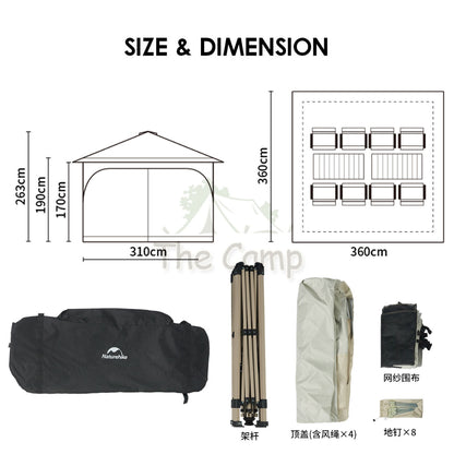 Naturehike Quick Opening Canopy with Mesh Outdoor Camping Event Automatic Awning Shelter Dome Tent Sunshade CNK2300ZP015