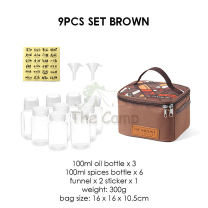 Outdoor Camping Seasoning Bag Set 7pcs 9pcs Ingredient Condiment Box Bottle Container Spice Oil Jar Sugar Salt Pepper