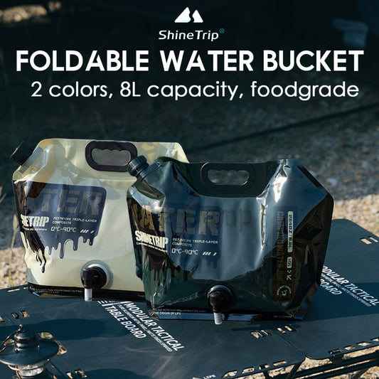 Shinetrip Foldable Water Bag Bucket 8L Food Grade PE Black Khaki Camping Outdoor Picnic Water Tank