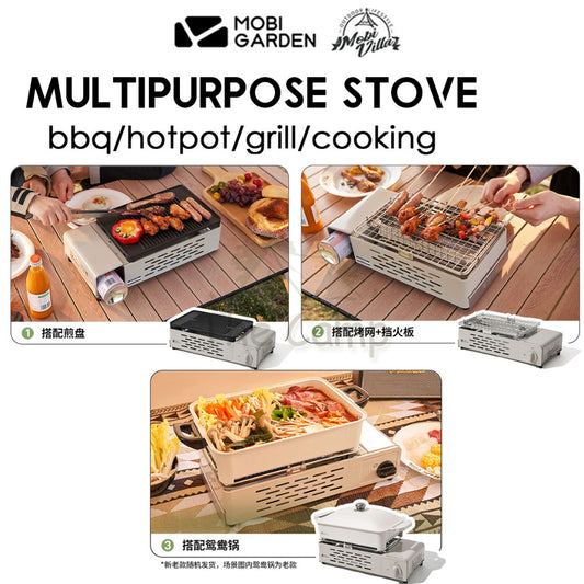 Mobi Garden Multipurpose Stove Gas Cassette Hotpot Camping BBQ Grill Pan Hot Pot Set Cooking Cookware NX23687005