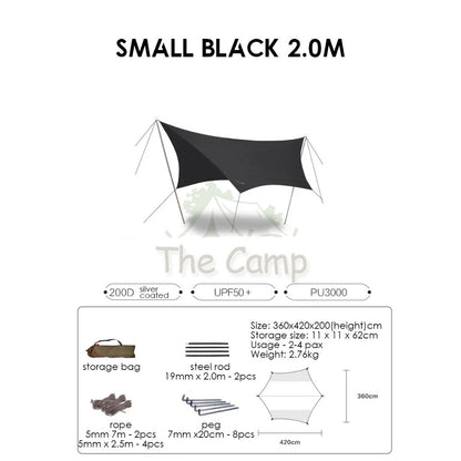 VIDALIDO Butterfly Tarp Flysheet Small Silver Coating Black Coated Camping Waterproof Shelter Tent Awning