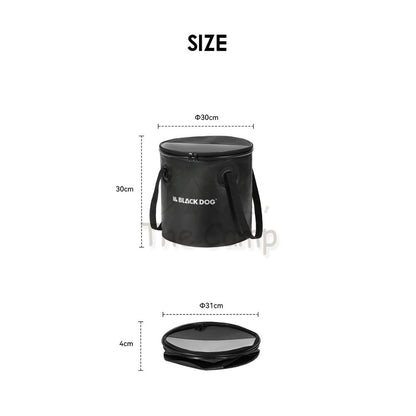 BlackDog Camping Foldable Bucket Black Portable Waterproof Round 20L Litre Water Container Pail Wash Basin CBD2450CF011