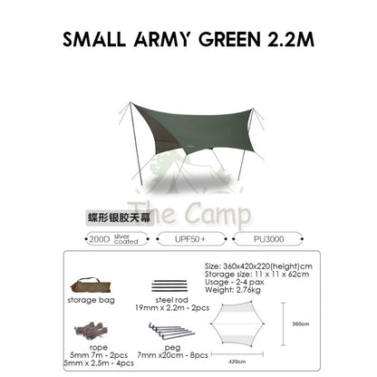 VIDALIDO Butterfly Tarp Flysheet Small Silver Coating Black Coated Camping Waterproof Shelter Tent Awning