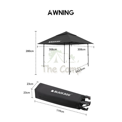 Blackdog Square Large Awning Canopy Adjustable Height Flysheet Outdoor Camping Sunshade Black Umbrella CBD2300ZP018