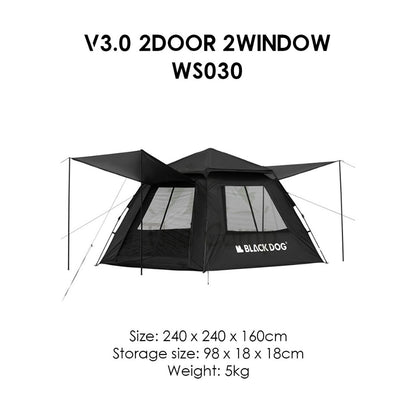 Blackdog Automatic Tent 2.0 3.0 v3 Black Coating Auto Pop Up Camping Outdoor Flysheet Pole Nail Rope CBD2450WS030