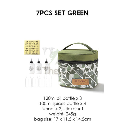 Outdoor Camping Seasoning Bag Set 7pcs 9pcs Ingredient Condiment Box Bottle Container Spice Oil Jar Sugar Salt Pepper