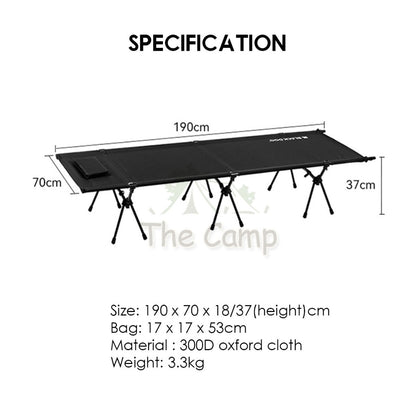 Blackdog Adjustable Height Camping Cot with Pillow Foldable Sleeping Mat Outdoor Bed Mattress Tent Flysheet CBD2450WS016