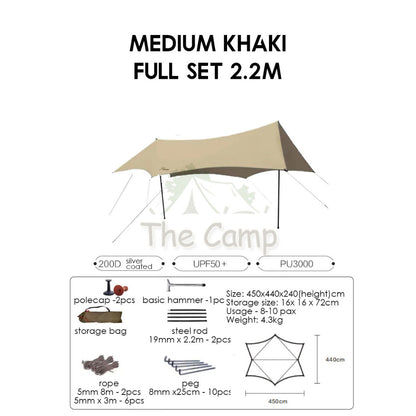 VIDALIDO Monster Tarp Flysheet Silver Coating Black Coated Camping Waterproof Shelter Tent Awning