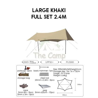 VIDALIDO Monster Tarp Flysheet Silver Coating Black Coated Camping Waterproof Shelter Tent Awning