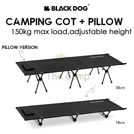 Blackdog Adjustable Height Camping Cot with Pillow Foldable Sleeping Mat Outdoor Bed Mattress Tent Flysheet CBD2450WS016