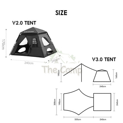 Blackdog Automatic Tent 2.0 3.0 v3 Black Coating Auto Pop Up Camping Outdoor Flysheet Pole Nail Rope CBD2450WS030