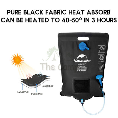 Naturehike Solar Heater Shower Bag 20L Camping Outdoor Bath Equipment Head Switchable Heating Hydration Pack NH21SJ032
