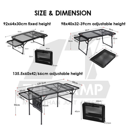 Outdoor Camping Aluminium Mesh Table Foldable Suitcase Size Portable Lightweight Black Iron Mesh Rack