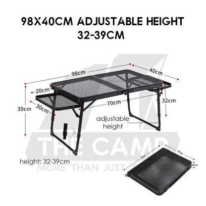 Outdoor Camping Aluminium Mesh Table Foldable Suitcase Size Portable Lightweight Black Iron Mesh Rack
