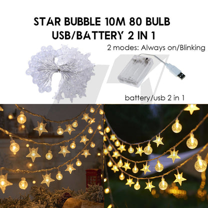 Outdoor LED Fairy Light Bulb Ball String USB Battery 3m 6m 10m Camping Wedding Decoration Xmas Weatherproof