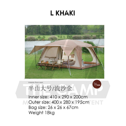 Vidalido Poon Saan Tent Outdoor Camping Two Rooms Three Living Hall Room Manual Tent Black Large & Medium