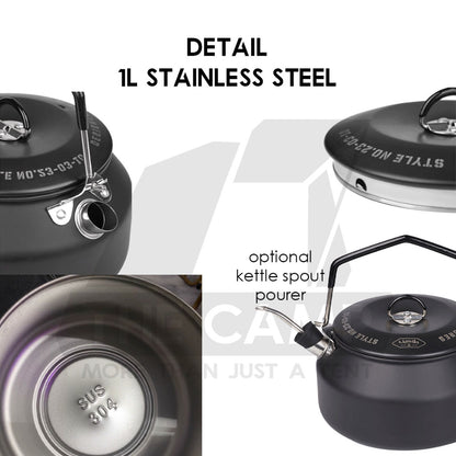 Wellhike SWS Outdoor Kettle 1L / 1.1L Stainless Steel / Aluminium Camping Teapot Coffee Pot Silicon Spout Pourer