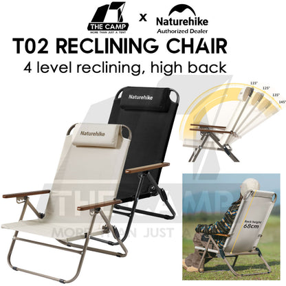 Naturehike T02 Recliner Chair with Arm Rest Portable Adjustable Outdoor Camping Kerusi Healing High Back CNK2550JJ012