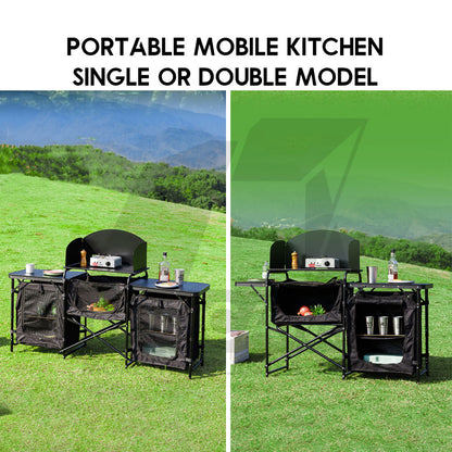 Outdoor Camping Mobile Kitchen Table Portable Folding Kitchen Black Cookware Windshield Mesh Bag Dapur Single/Double