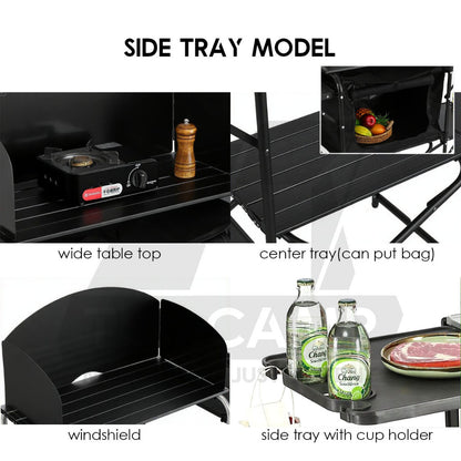 Outdoor Camping Mobile Kitchen Table Portable Folding Kitchen Black Cookware Windshield Mesh Bag Dapur Single/Double
