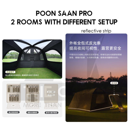 Vidalido Poon Saan Tent Outdoor Camping Two Rooms Three Living Hall Room Manual Tent Black Large & Medium