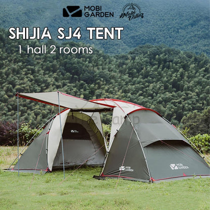 Mobi Garden Shijia SJ4 Tent 1 Hall 2 Room Large 4 People Quick Fast Rainproof Outdoor Camping Nail Pole Chair Naturehike