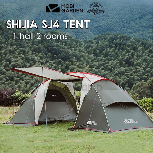 Mobi Garden Shijia SJ4 Tent 1 Hall 2 Room Large 4 People Quick Fast Rainproof Outdoor Camping Nail Pole Chair Naturehike