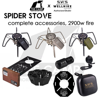 Wellhike SWS Spider Stove with Accessories Black Titanium Windshield Valve Turning Knob Regular Assist Bag Plate Rack
