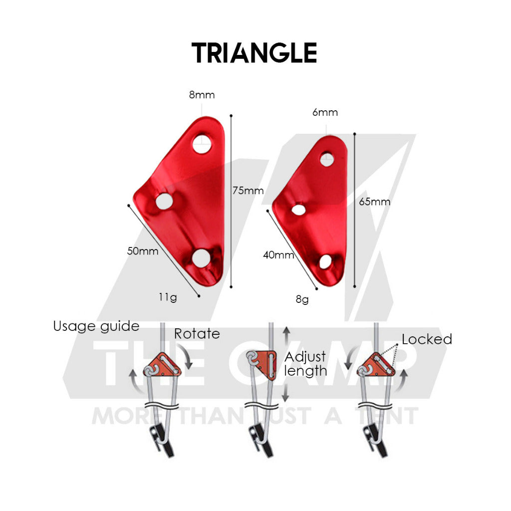 Camping Aluminium Tent Rope Tensioner Adjuster Deck Peg Fishbone Hanger Paracord Tarp 2 Holes S Shape Triangle Squid