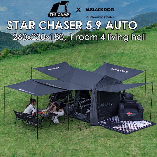 Blackdog Star Chaser 5.9 Auto Tent Outdoor Camping 1 Room 4 Hall Flysheet Vicore Village 6 Black  CBD2450WS028