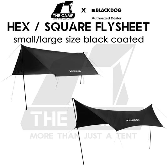 Blackdog Hexagon / Square Flysheet Tarp Large Outdoor Camping Black Square Awning Pole Tent Light