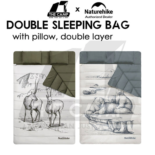 Naturehike Double Sleeping Bag With Pillow 2 Person Outdoor Camping Cotton Travel Portable Envelope NH21MSD06