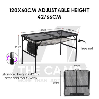 Outdoor Camping Aluminium Mesh Table Foldable Suitcase Size Portable Lightweight Black Iron Mesh Rack