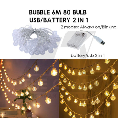 Outdoor LED Fairy Light Bulb Ball String USB Battery 3m 6m 10m Camping Wedding Decoration Xmas Weatherproof