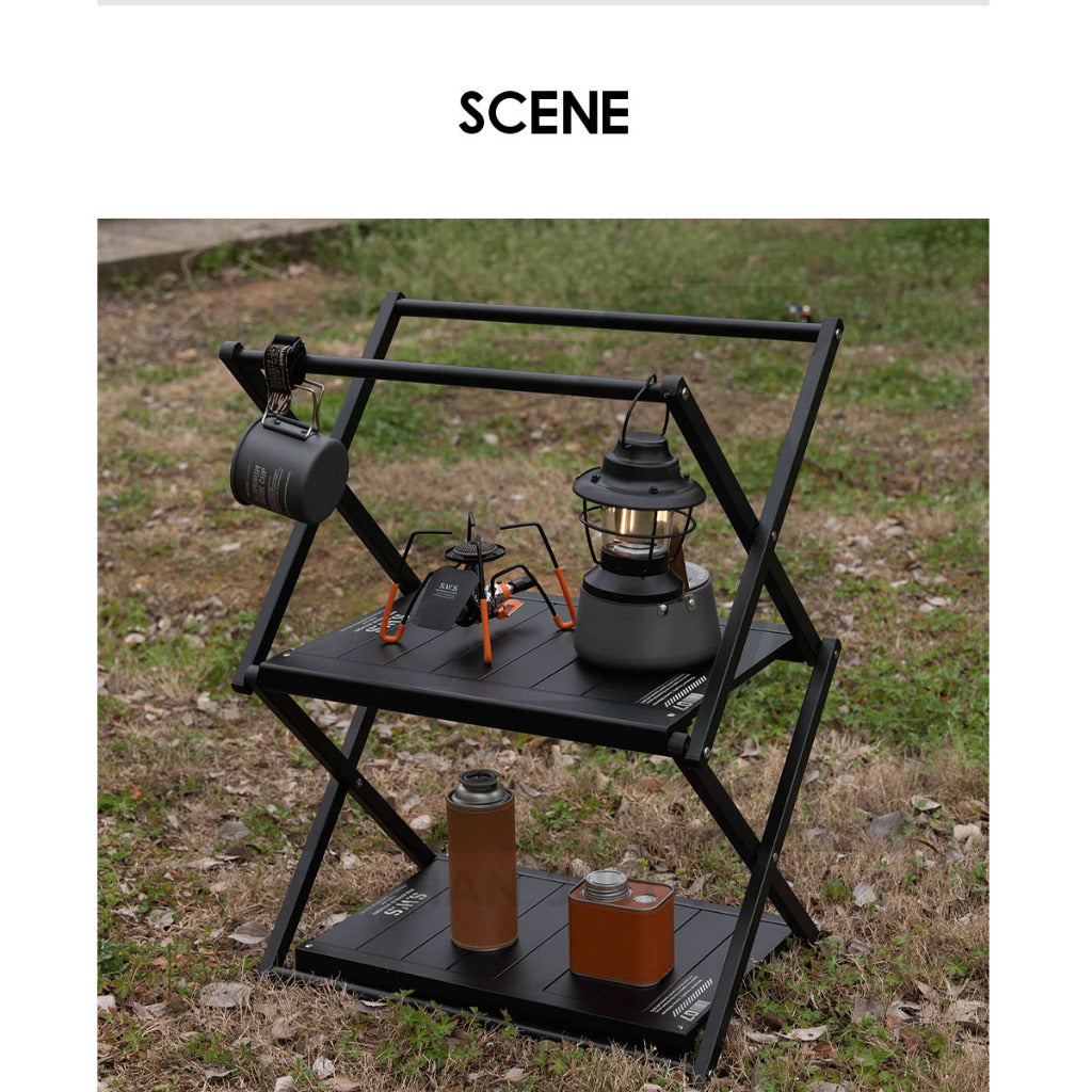Wellhike SWS Rack Table Shelf Aluminium 2 Layer Tactical Style Tripod Stand Hanger Organizer Outdoor Camping Rak Meja