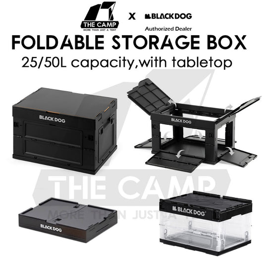 Blackdog Folding Storage Box 25L 50L Outdoor Camping Folding Foldable Multipurpose Black Box with Table Top CBD2550XB013