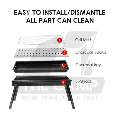 Portable Foldable BBQ Rack Grill Outdoor Camping Charcoal BBQ Stand Black Accessories Brush Skewer Seasoning Bottle