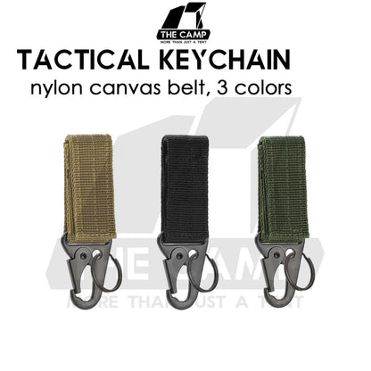 Tactical Keychain Nylon Canvas Men Belt Velcro Outdoor Camping Carabiner Key Hook Black Khaki Army Green